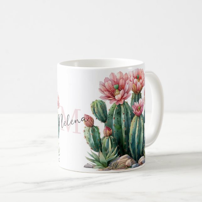 Caneca De Café Flores do deserto de aquarelas cactos. (Frente Esquerda)