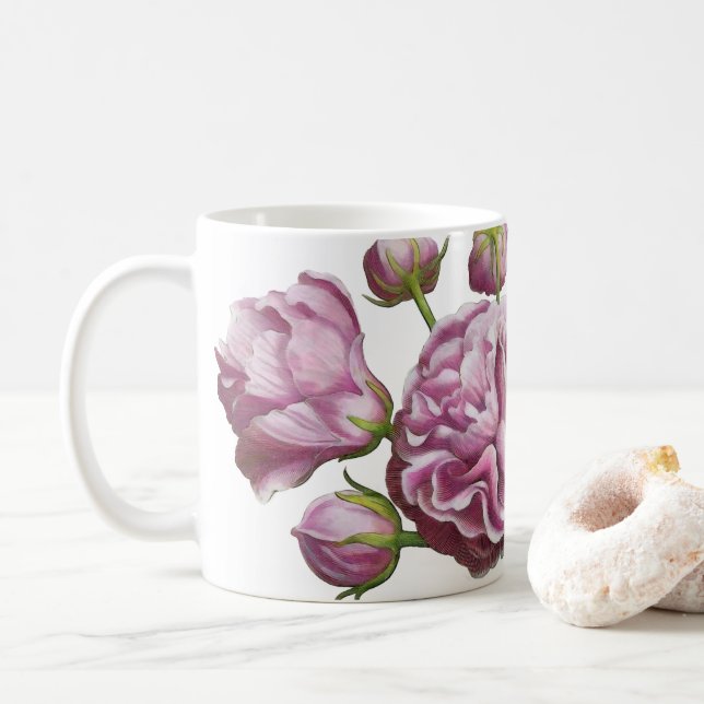 Caneca De Café Flores do Jardim de Camellia Rosa (Com Donut)