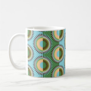 Caneca De Café Flores dobradas: padrão retroazul-verde.