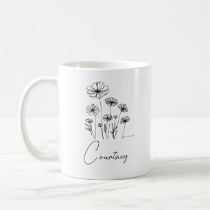 Caneca De Café Flores doces com nome personalizado