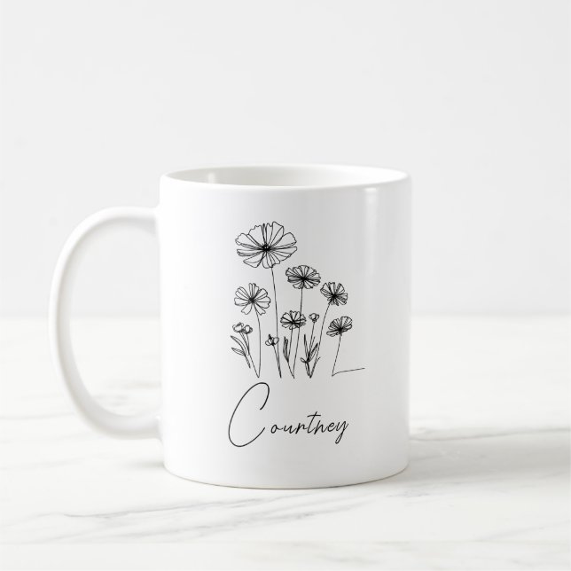 Caneca De Café Flores doces com nome personalizado (Esquerda)