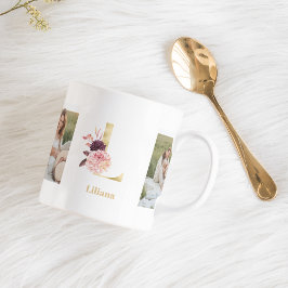 Caneca De Café Flores Douradas Modernas - Letra L | Dois Monogram