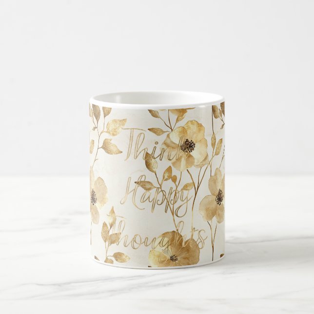 Caneca De Café Flores Douradas Pensamentos Felizes Inspiradores (Centro)