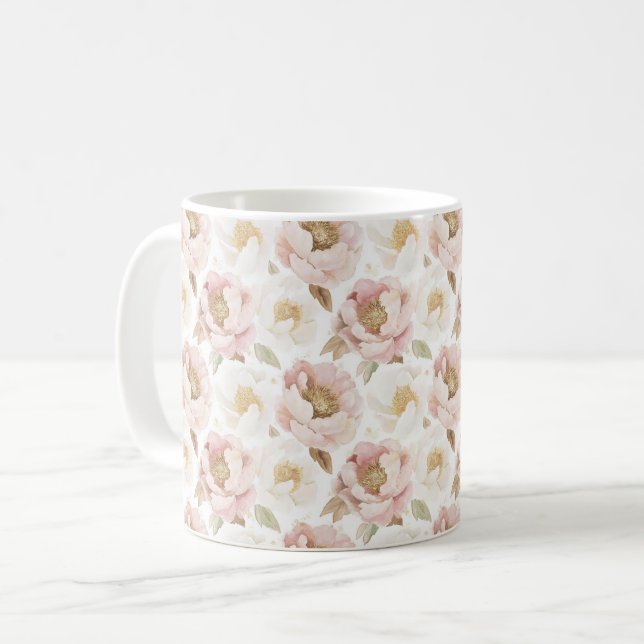 Caneca De Café Flores Douradas rosa (Frente Esquerda)