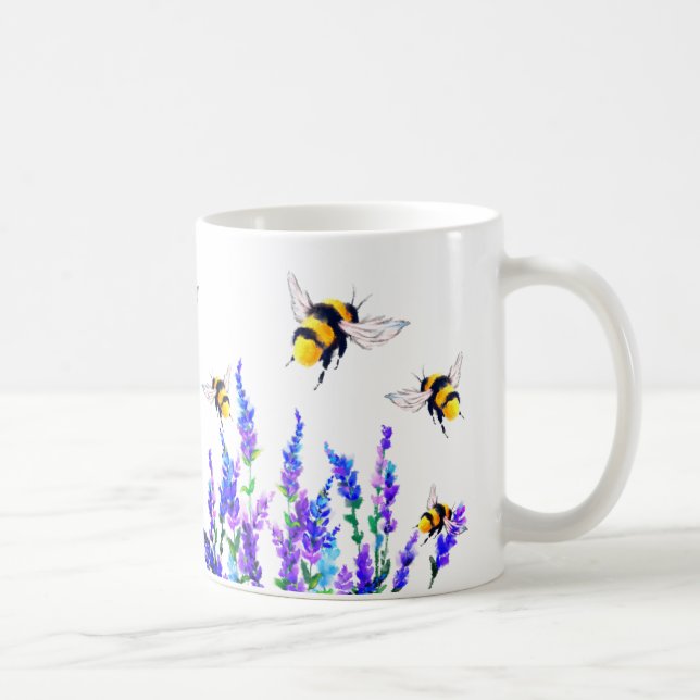 Caneca De Café Flores e abelhas voando Primavera (Direita)
