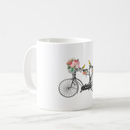 Caneca De Café Flores e Aves Românticas De Bicicletas De Vintagem