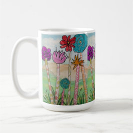 Caneca De Café Flores e caules divertidos