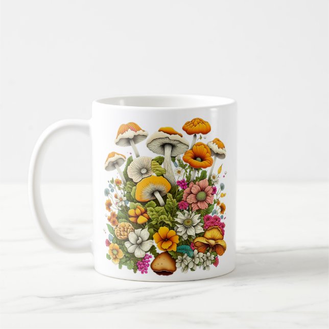 Caneca De Café Flores E Cogumelos Bonitos (Esquerda)