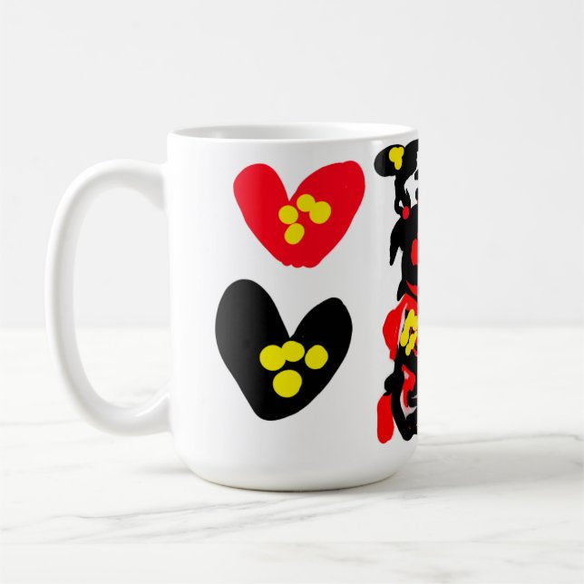 Caneca De Café Flores e dia de São Valentim preto e vermelho (Esquerda)