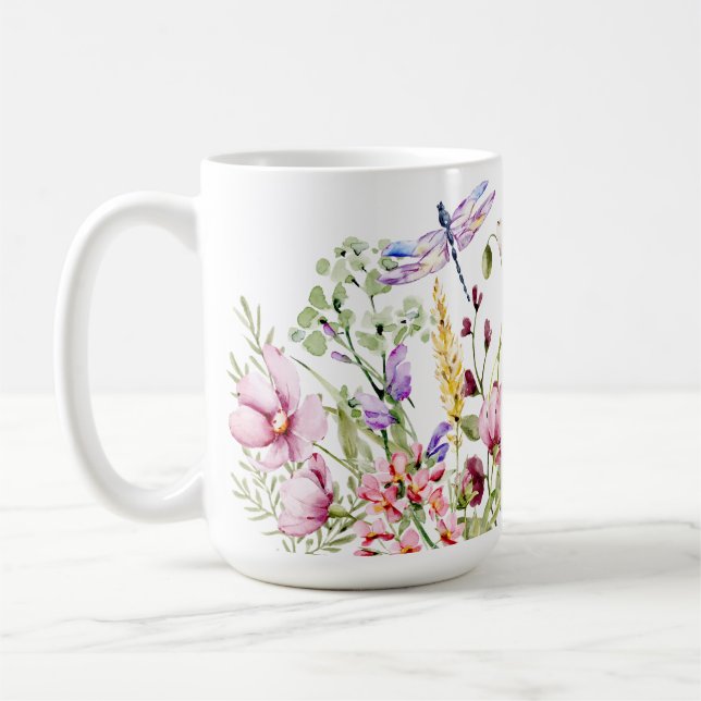Caneca De Café Flores e Dragonfly selvagens (Esquerda)