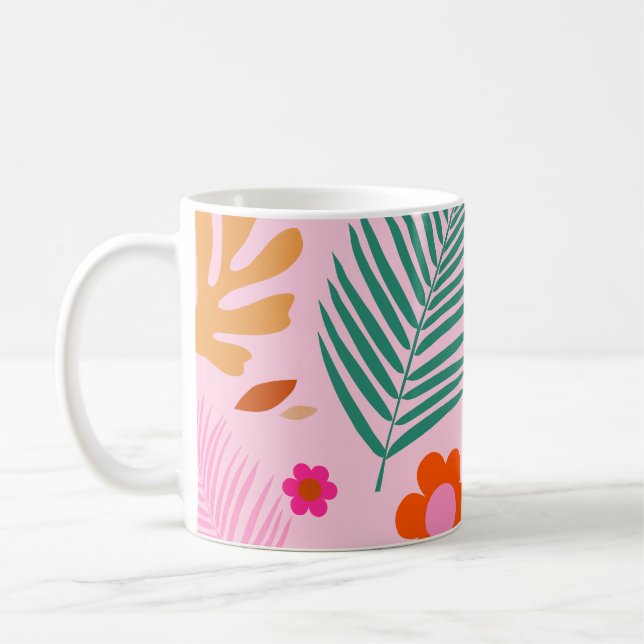 Caneca De Café Flores E Folhas 02 Florais Rosa (Esquerda)