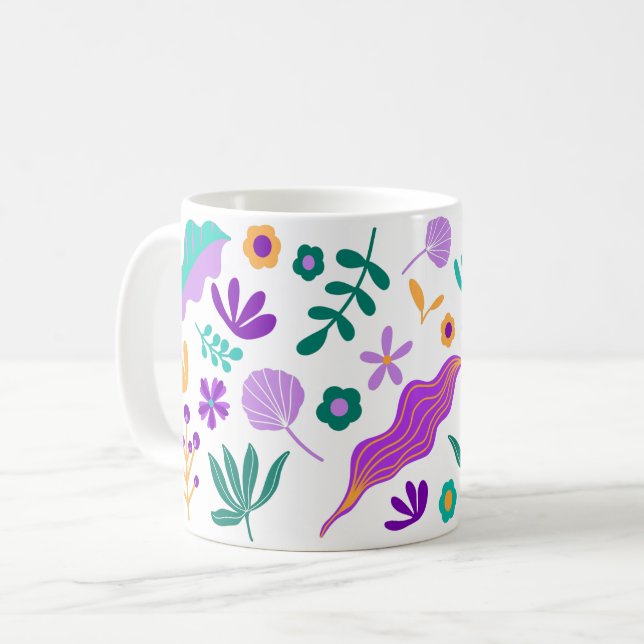 Caneca De Café Flores e Folhas Modernas e Bonitas (Frente Esquerda)