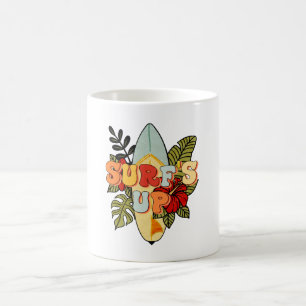 Caneca De Café Flores e folhetos tropicais de surfe de Verão