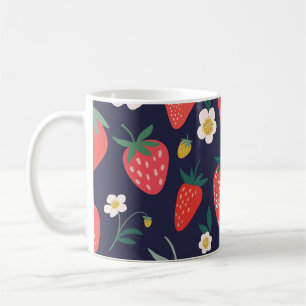 Caneca De Café Flores e Frutas de morango: Padrão Decorativo
