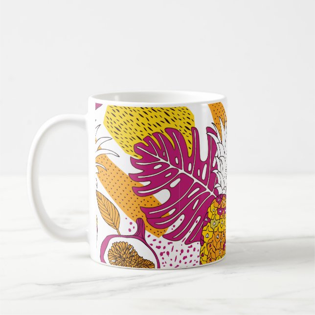 Caneca De Café Flores e frutas tropicais, impressão exótico brilh (Esquerda)