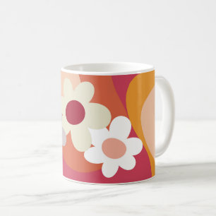 Caneca De Café Flores e ondas de estilo retrô
