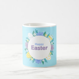 Caneca De Café Flores e Ovos da Páscoa Feliz