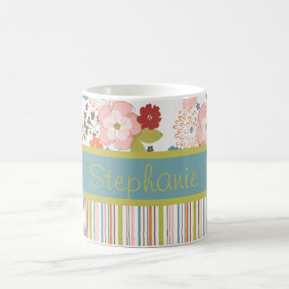 Caneca De Café Flores e Stripes de Café Personalizado