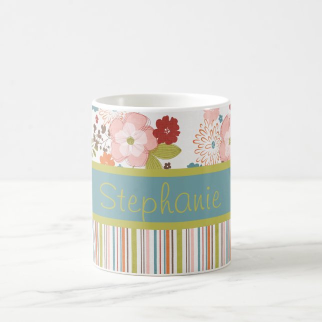 Caneca De Café Flores e Stripes de Café Personalizado (Centro)
