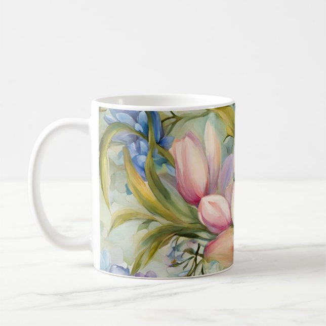 Caneca De Café Flores Elegantes De Mola. Pintura (Esquerda)