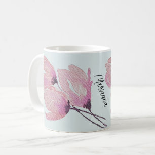 Caneca De Café Flores Elegantes em Aquarela em Bege com Toque de 