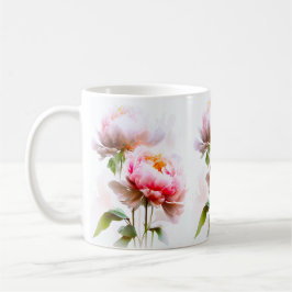 Caneca De Café Flores Elegantes, Rosa E Brancos