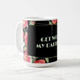Caneca De Café Flores em Aquarela - Moldura Dourada 1