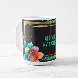 Caneca De Café Flores em Aquarela - Moldura Dourada 34 + seu text