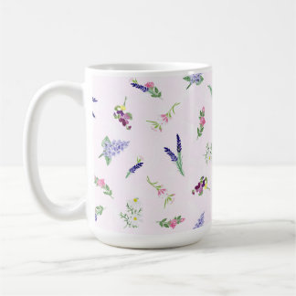 Caneca De Café Flores em Aquarela sobre Textura de Renda Rosa Pál