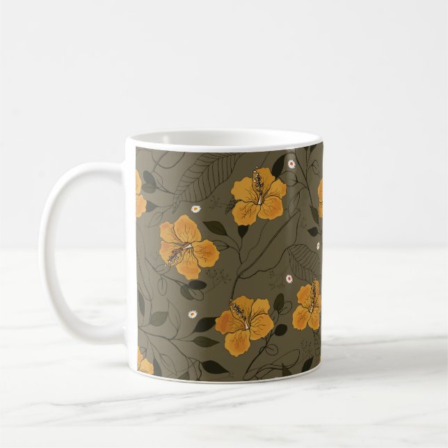 Caneca De Café Flores em chamas padrão sem costura (Esquerda)