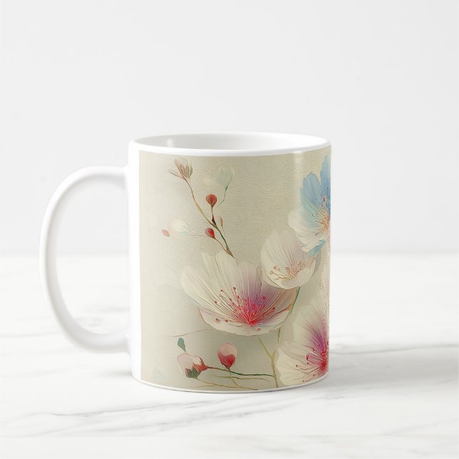 Caneca De Café Flores em Flor - Arte Botânica em Pastéis Suaves # (Esquerda)