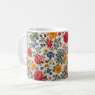 Caneca De Café Flores em toda parte, design colorido,