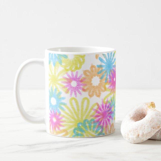 Caneca De Café Flores em tons pastéis (Com Donut)