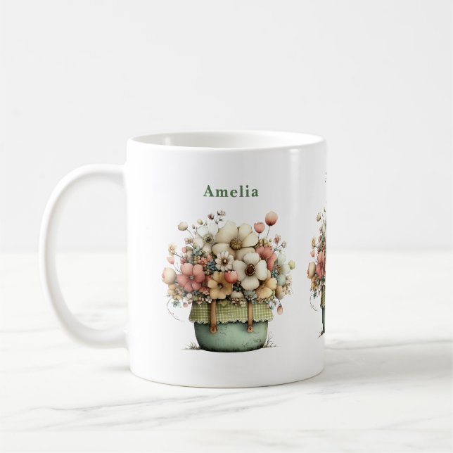 Caneca De Café Flores em um Vaso Aconchegante Shabby Fofo (Esquerda)