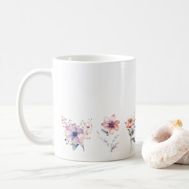 Caneca De Café Flores em vários estilos ao longo da base (Com Donut)