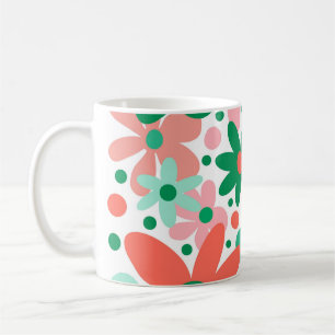 Caneca De Café Flores engraçadas em verde, pêssego e coral