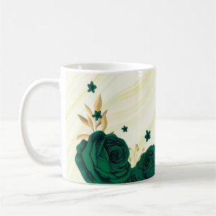 Caneca De Café flores esmeralda verde folhas douradas mármore