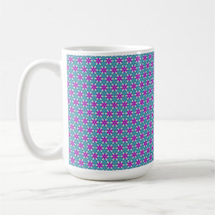 Caneca De Café Flores Estrela em Verde Água e Roxo Brilhantes PP4
