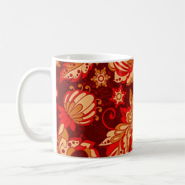 Caneca De Café Flores Étnicas Elegantes Padrão Invisível (Esquerda)