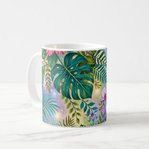 Caneca De Café Flores Fantasia da Selva Roxo Verde Dourado Sonhad