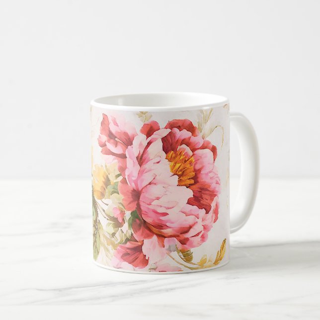 Caneca De Café Flores Finas e Amarelas. Chique (Frente Esquerda)