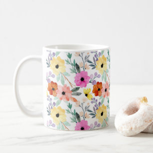 Caneca De Café Flores Florais Cor de água, Rosa, Vermelha, Amarel