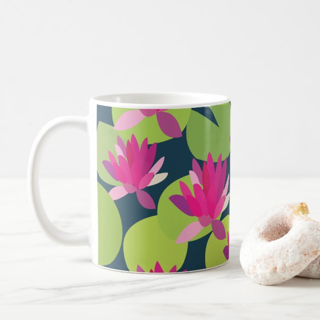 Caneca De Café Flores Florais de Lótus Rosa Nenúfar (Com Donut)