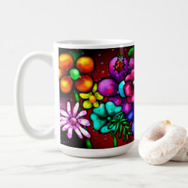 Caneca De Café Flores Florais Estilo Grafite Whimsical Ladybug