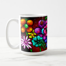 Caneca De Café Flores Florais Estilo Grafite Whimsical Ladybug
