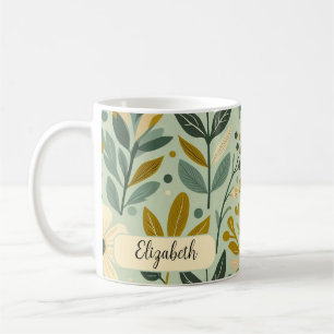 Caneca De Café Flores Florais Flóridas Flores do Século Médio Azu
