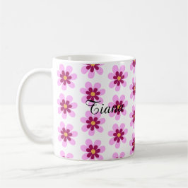 Caneca De Café Flores Florais Rosa E Amarelo