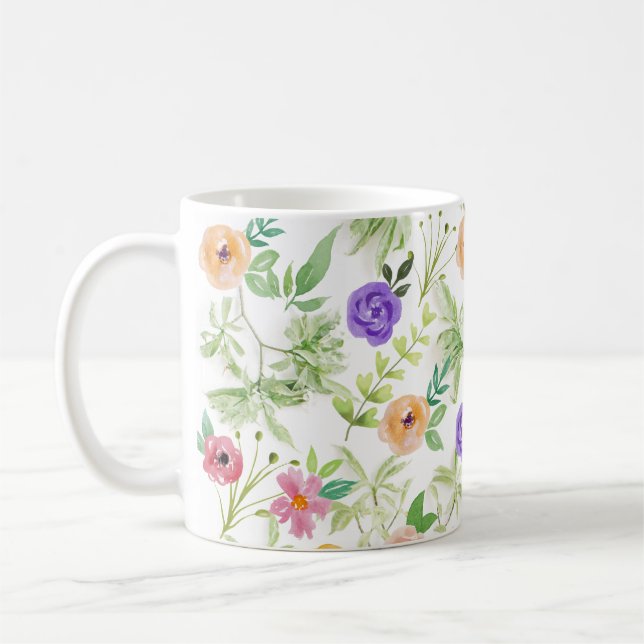 Caneca De Café Flores Florais Rosa Roxo Amarelo (Esquerda)
