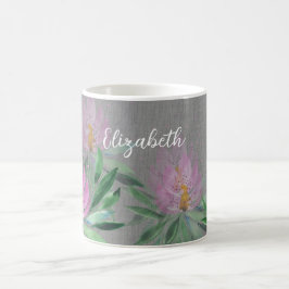 Caneca De Café Flores Florescem Violeta Aquarela Monogramada