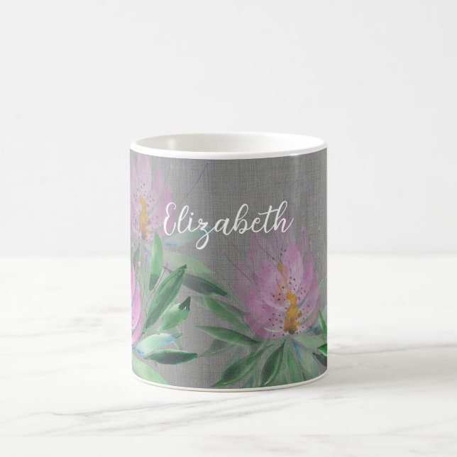 Caneca De Café Flores Florescem Violeta Aquarela Monogramada (Centro)